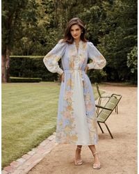 Forever New - Linen Look Balloon Sleeve Floral Belt Detail Midaxi Shirt Dress - Lyst