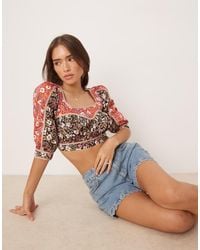 Glamorous - Crop Top With Puff Sleeves - Lyst