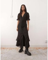 Reclaimed Vintage - Button Down Midi Day Dress With Ruffles - Lyst
