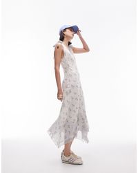 TOPSHOP - Mix and match - robe mi-longue à épaules nouées avec imprimé vintage - Lyst
