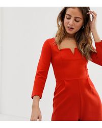 Bershka Notch Front Playsuit In Red
