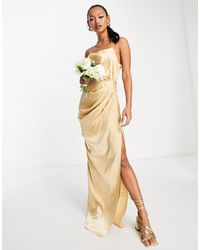 ASOS - Bridesmaid Satin Wrap Maxi Dress With Drape Detail Skirt - Lyst