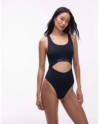 Tommy Hilfiger - Logo One Piece Swimsuit With Cut Out - Lyst