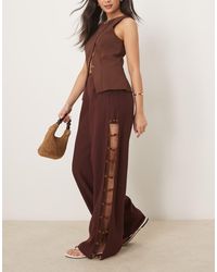 Vrg Grl - Pantalones De Mezcla De Lino Con Detalle De Cuentas De Tia De -Rojo - Lyst