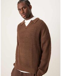 ASOS - Relaxed Textured Notch Neck Knitted Polo Jumper - Lyst
