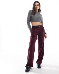 Bershka - Elegante Broek Met Wijde Pijpen En Lage Taille - Lyst