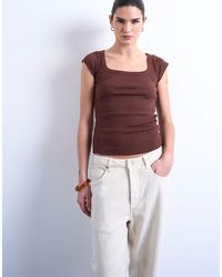 TOPSHOP - Square Neck Rib Cap Sleeve Tee - Lyst