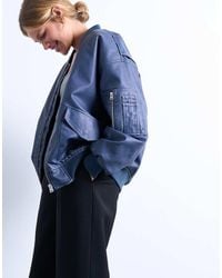 TOPSHOP - Faux Leather Washed Ma1 Bomber Jacket - Lyst
