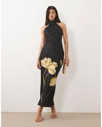 Pretty Lavish - Kiara Satin Halter Neck Open Back Maxi Dress - Lyst