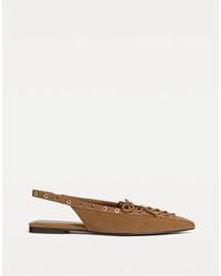 Stradivarius - Chaussures plates en cuir velours - beige - Lyst