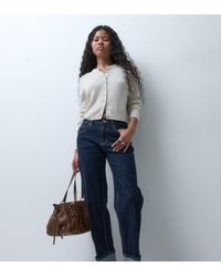 Vero Moda - Allison Mid Rise Straight Leg Seam Detail Jeans With Fold Up - Lyst