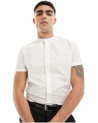 ASOS - Slim Fit Grandad Collar Shirt With Roll Sleeves - Lyst