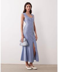 ASOS - Square Neck Button Down Midi Sundress - Lyst