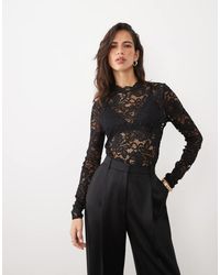 Y.A.S - Top De Encaje Floral De Manga Larga Y Cuello Alto - Lyst