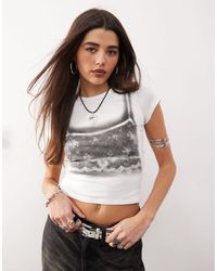 Monki - Shrunken Fit Baby Tee With Bra Graphic - Lyst