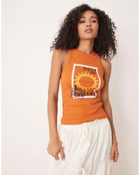 ASOS - Racer Rib Vest Top With Postcard Graphic - Lyst
