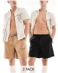 ASOS - Wide Mid Length Linen Shorts With Elasticated Waist - Lyst