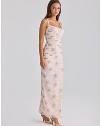 House Of Cb - Lini Ivory Sweet Peony Print Stretch Mesh Maxi Dress - Lyst