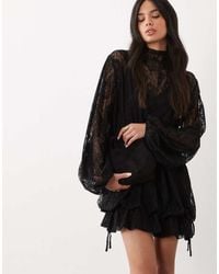 ASOS - Lace Mini Dress With Blouson Sleeve And Hem Detail - Lyst