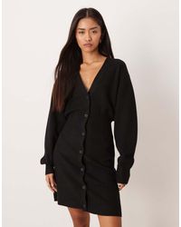 Gina Tricot - Long Bell Sleeve V Neck Mini Knitted Button Dress - Lyst