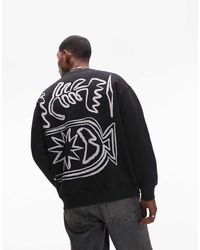 TOPMAN - Felpa Oversize Nera Con Stampa Astratta Testurizzata Sul Davanti E Sul Retro - Lyst