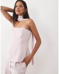 Mango - Marina Linen Mix Off Shoulder Top Co-ord With Scarf - Lyst
