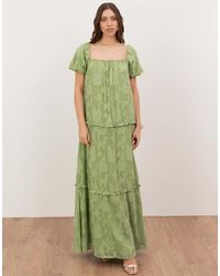 ANAYA - Floral Burnout Short Sleeve Tiered Maxi Dress - Lyst