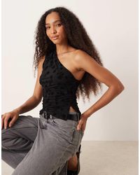 ASOS - Flocked Asymmetric Flocked Floral Mesh Top - Lyst