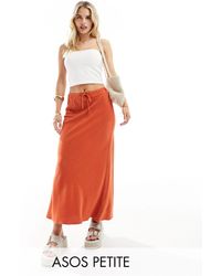 ASOS - Asos Design Petite Linen Look Tie Waist Bias Midi Skirt - Lyst