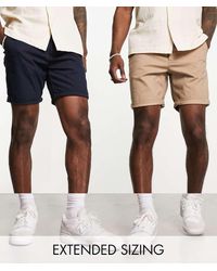 ASOS - Confezione Da 2 Pantaloncini Chino Slim Color Pietra E Blu Media Lunghezza - Lyst