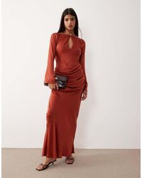 ASOS - Satin Slash Neck Draped Skirt Maxi Dress With Keyhole Detail - Lyst