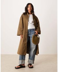 ASOS - Asos Design Petite Longline Trench Khaki - Lyst