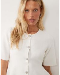 Vila - Structured Knit Long Sleeve Peplum Hem Top - Lyst