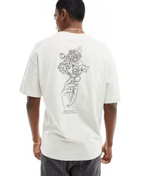 Jack & Jones - T-shirt oversize avec imprimé fleurs esquissées au dos - beige - Lyst