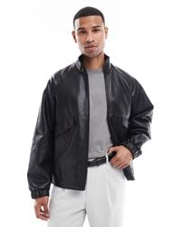 ASOS - Faux Leather Bomber Jacket With Funnel Neck - Lyst