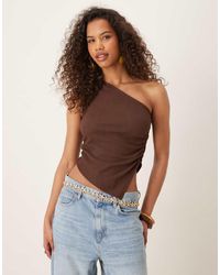 ASOS - Top Chocolate Fruncido Y Asimétrico De Tejido Texturizado De - Lyst