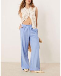Gina Tricot - Wide Leg Linen Blend Trousers With Drawstring Waist - Lyst