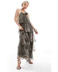 Pieces - Ruffle Tiered Maxi Dress With Corsage Detail - Lyst