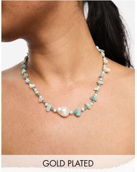 Orelia - Plated Turquoise Beaded Necklace With Pearl Charm - Lyst