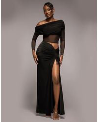 Goddiva - Super Split Front Drawstring Maxi Skirt - Lyst