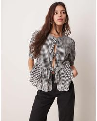 New Look - Tie Front Gingham Top - Lyst