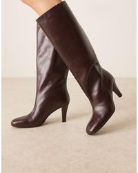 Mango - 100% Leather Heeled Knee High Boots - Lyst