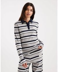 4th & Reckless - Cotton-rich Ribbed Logo Detail Collared Long Sleeve Top - Lyst