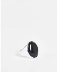 ASOS Oval Signet Ring With Black Jewel - Metallic
