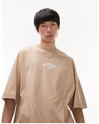 TOPMAN - T-shirt super oversize color pietra con ricamo "ritual 1978" - Lyst
