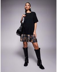 ASOS - Vestido Corto Con Diseño 2 En 1 De Camiseta Y Falda A Cuadros De - Lyst