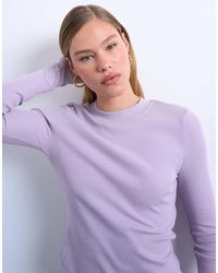 TOPSHOP - Rib Long Sleeve Curved Hem Top - Lyst