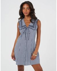 Brave Soul - Gingham Mini Dress With Oversized Embroidered Collar - Lyst