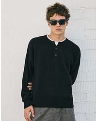 Bershka - Contrast Knit Henley Jumper - Lyst