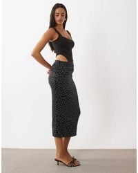 Oh Polly - Modal Square Neck Bodice Draped Skirt Detail Midi Dress - Lyst